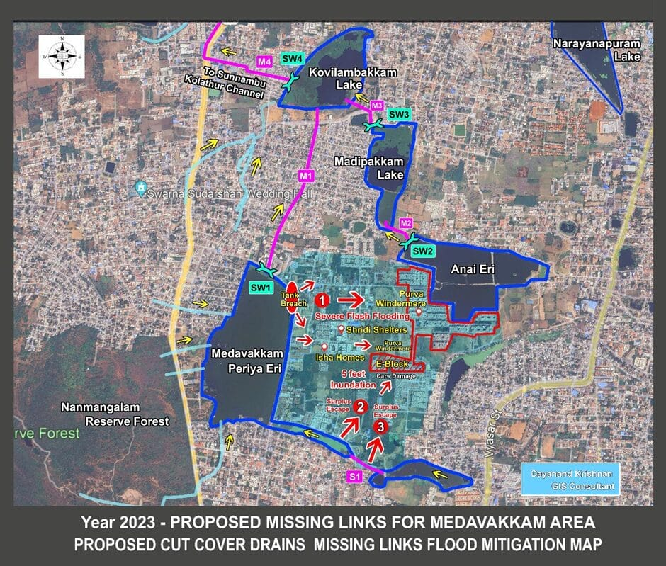 Aerial view of the Medavakkam lake system